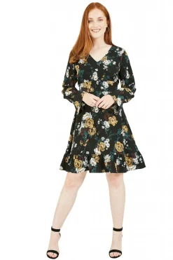 Mini Dresses^Mela London Rose Skater Dress With Frill Hem Black