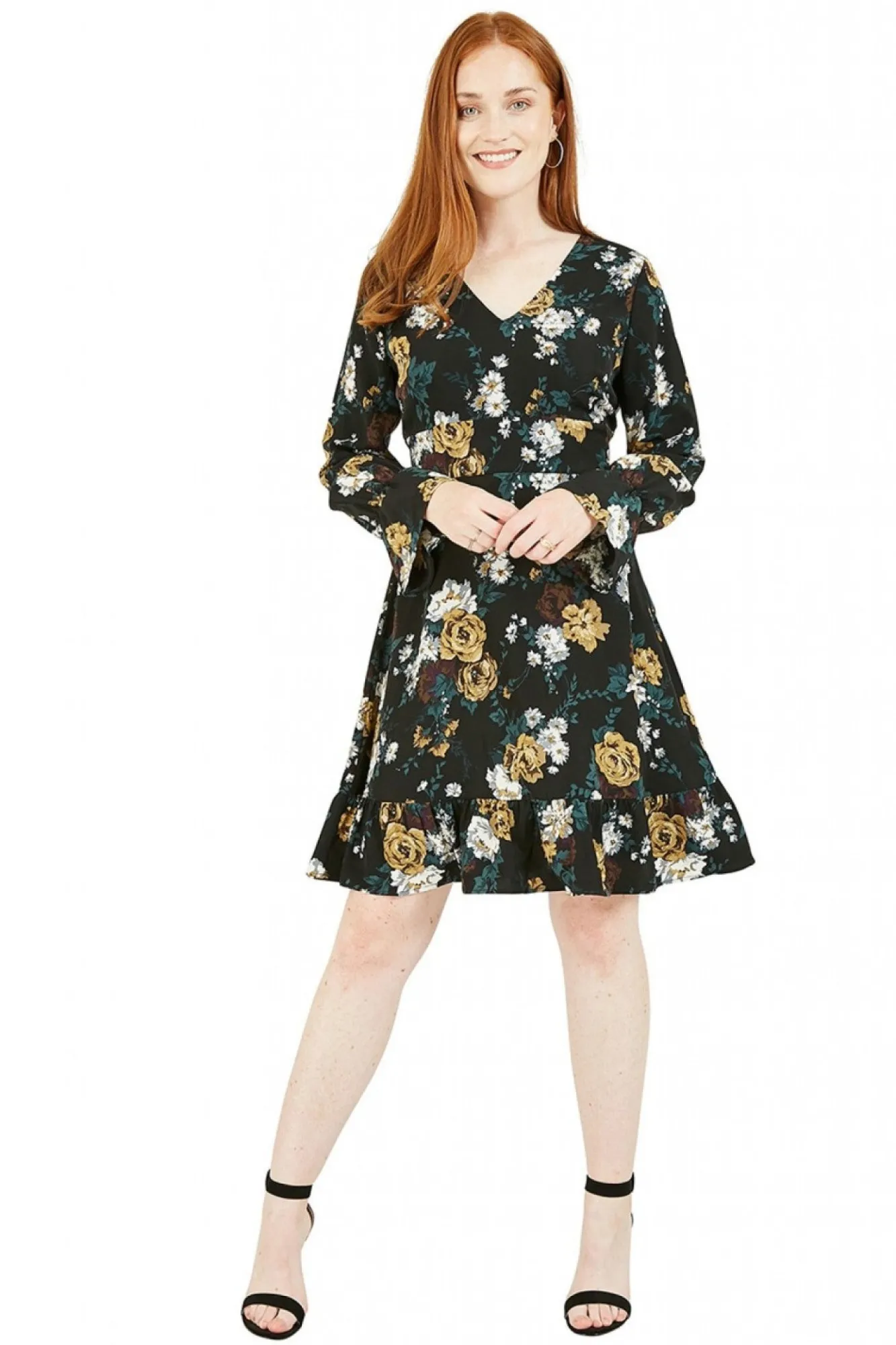 Mini Dresses^Mela London Rose Skater Dress With Frill Hem Black