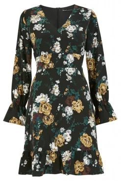 Mini Dresses^Mela London Rose Skater Dress With Frill Hem Black