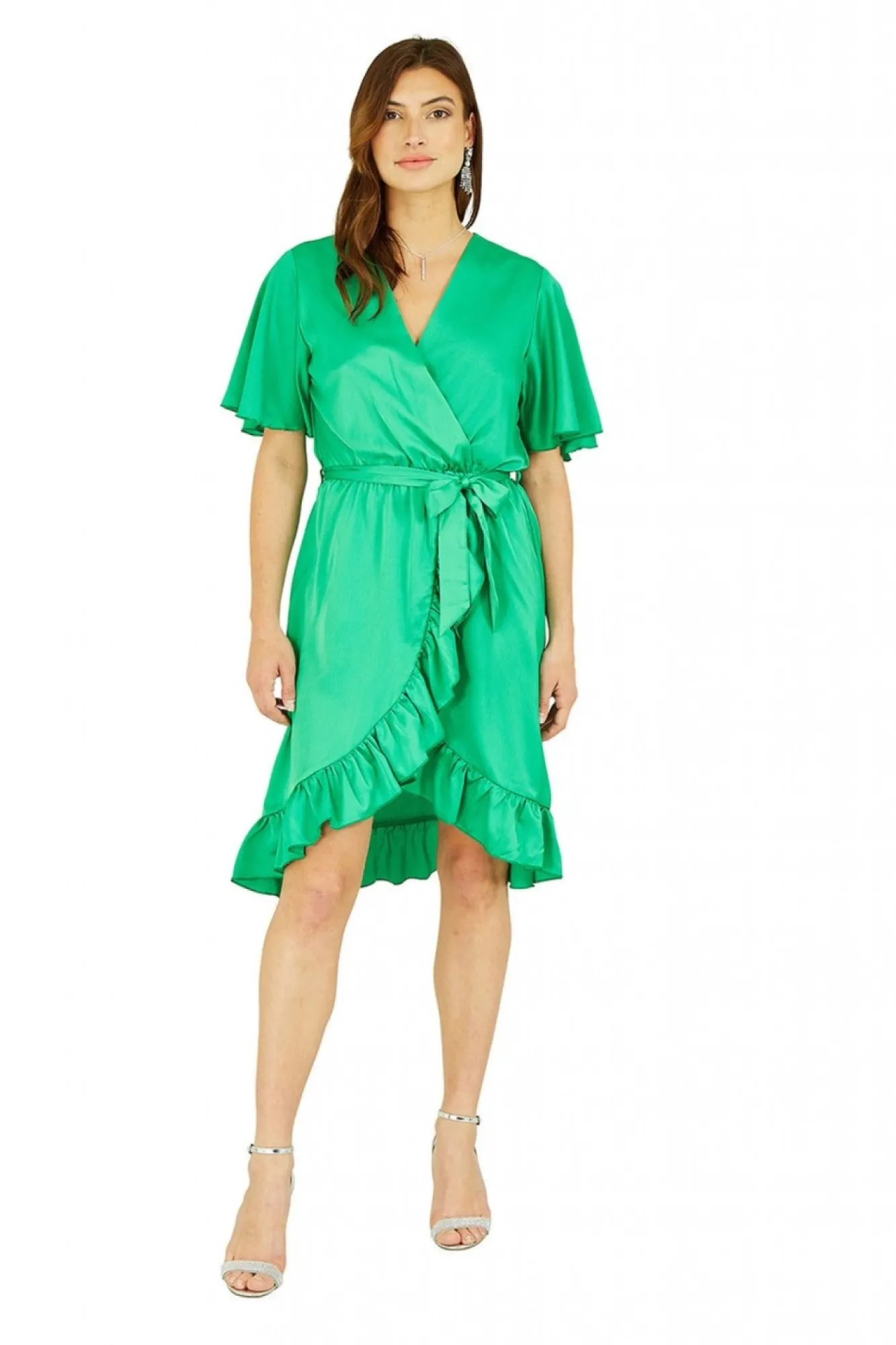 Mini Dresses^Mela London Satin Wrap Dress Green