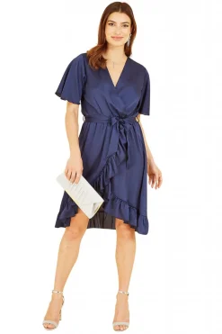 Mini Dresses^Mela London Satin Wrap Dress Navy