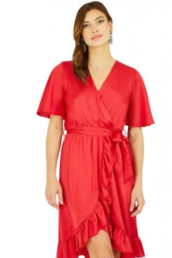 Mini Dresses^Mela London Satin Wrap Dress Red