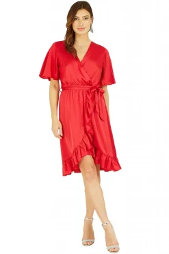 Mini Dresses^Mela London Satin Wrap Dress Red