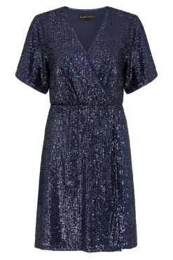 Mini Dresses^Mela London Sequin Kimono Sleeve Wrap Dress Navy