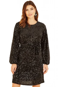 Mini Dresses^Mela London Sequin Smock Dress Black