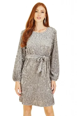 Mini Dresses^Mela London Sequin Smock Dress Silver