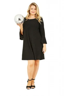 Mini Dresses^Mela London Sparkle Tunic With Fluted Sleeves Black