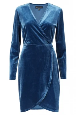 Mini Dresses^Mela London Velvet Wrap Dress Blue