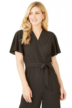 Jumpsuits^Mela London Wrap Over Jumpsuit With Angel Sleeve Black