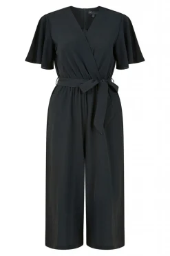 Jumpsuits^Mela London Wrap Over Jumpsuit With Angel Sleeve Black