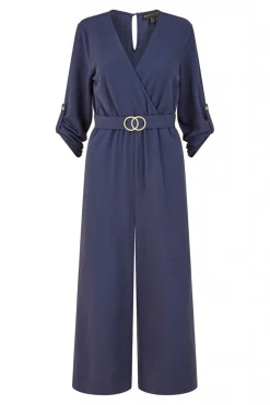Jumpsuits^Mela London Wrap Over Stretch Jumpsuit With Gold Belt Navy