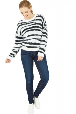 Jumpers^Mela London Zebra Knitted Fluffy Jumper Black