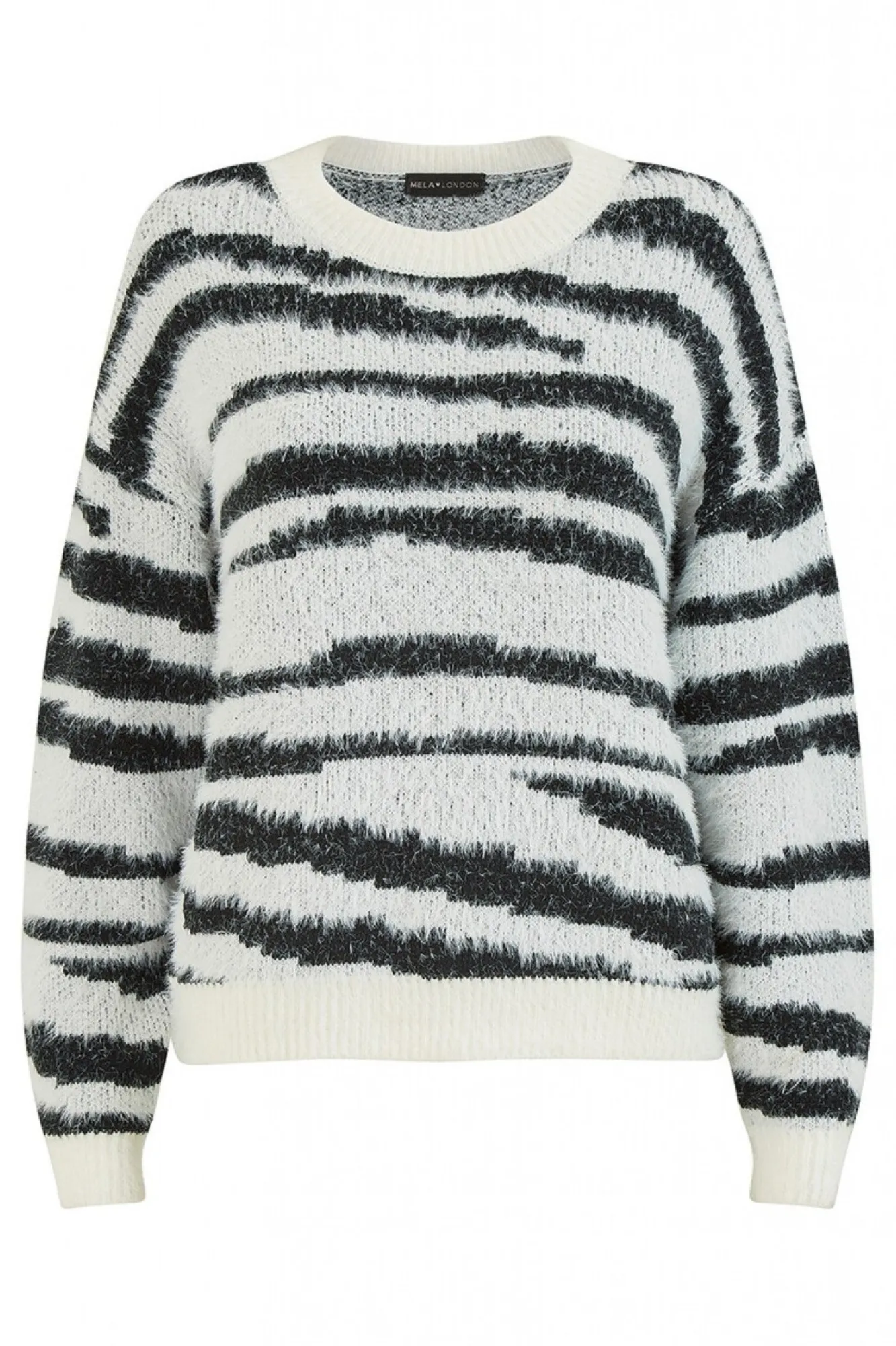 Jumpers^Mela London Zebra Knitted Fluffy Jumper Black