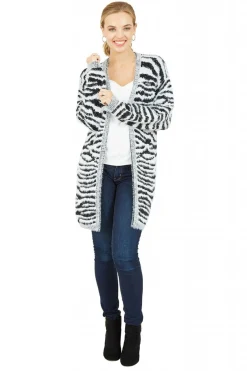 Cardigans^Mela London Zebra Knitted Edge To Edge Cardigan Black