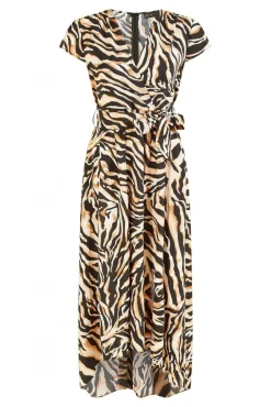 Midi Dresses^Mela London Zebra Print Dipped Hem Wrap Dress Black