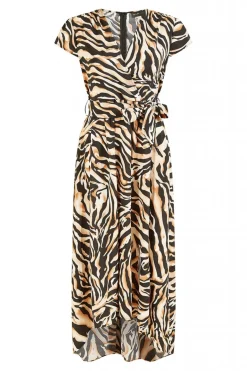 Midi Dresses^Mela London Zebra Print Dipped Hem Wrap Dress Black