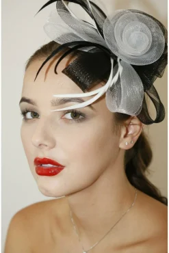 Hats & Fascinators^RubyRocks Sancha Facinator /White Black