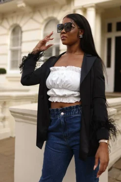 Outerwear^SETSOFRAN London Feather Trim Blazer Black