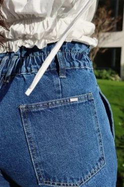 Trousers^SETSOFRAN London High Waist Shape Paperbag Jeans Medium Wash Denim Blue