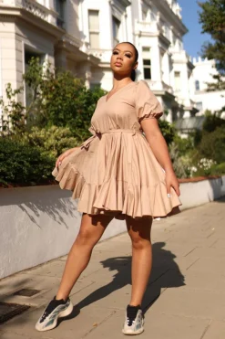 Mini Dresses^SETSOFRAN London Poplin Dress Gathered Hem Nude
