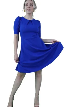 Mini Dresses^Signage Royal Blue Half Sleeve Box Pleat Skater Dress Royalblue