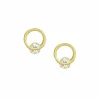 Jewellery^White Leaf Circle Earring With Single Crystal In Gold