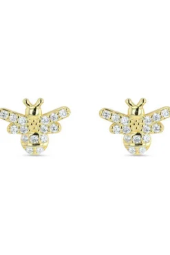 Jewellery^White Leaf Crystal Bee Earring Plated Sterling Silver Gold