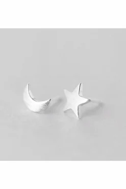 Jewellery^White Leaf Moon & Star Earring In Matt Sterling Silver