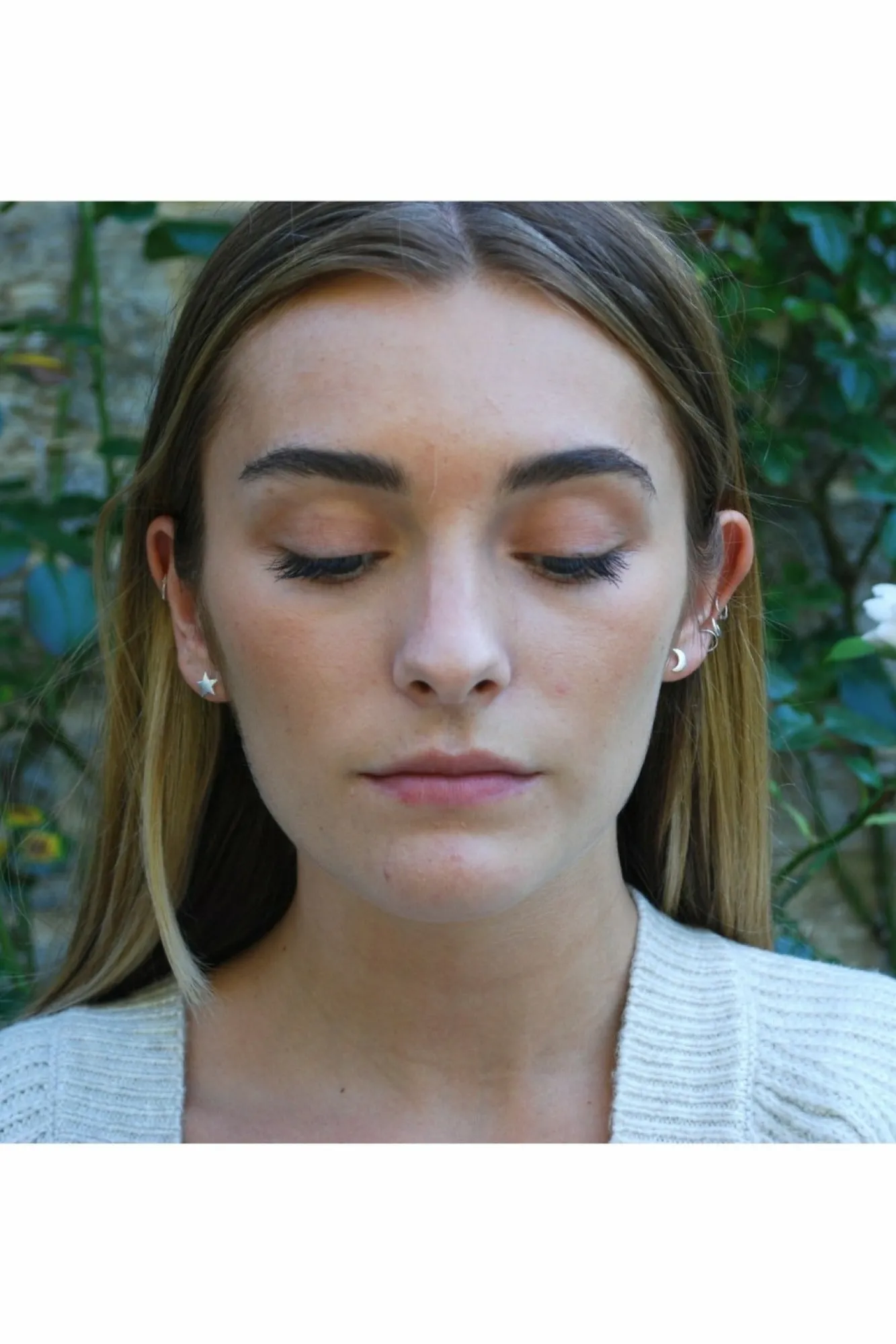 Jewellery^White Leaf Moon & Star Earring In Matt Sterling Silver