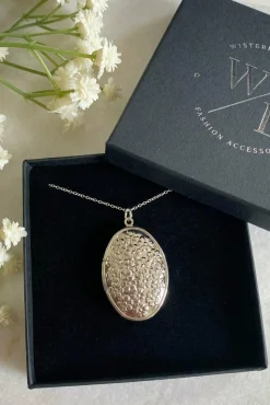 Jewellery^Wisteria London Blossom Flower Oval Locket Silver