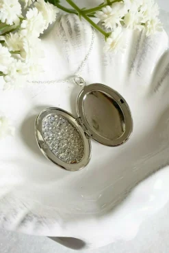 Jewellery^Wisteria London Blossom Flower Oval Locket Silver