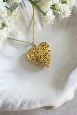 Jewellery^Wisteria London Florence Filigree Heart Locket Gold