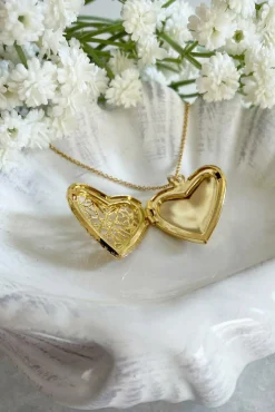 Jewellery^Wisteria London Florence Filigree Heart Locket Gold