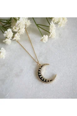 Jewellery^Wisteria London Twilight Moon Cz Necklace Black