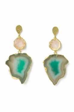 Jewellery^Yaa Yaa London 'Hold On' Rose Quartz Earrings Green
