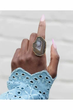Jewellery^Yaa Yaa London 'Mega' Neutral Gemstone Statement Ring Gold