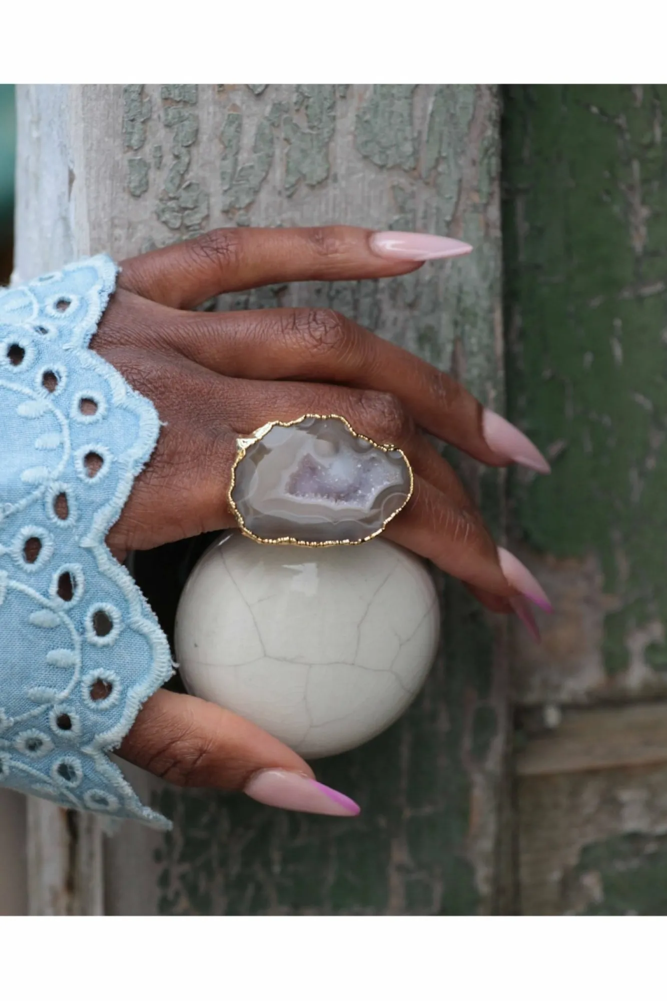 Jewellery^Yaa Yaa London 'Mega' Neutral Gemstone Statement Ring Gold