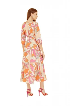 Midi Dresses^Yumi Abstract Print Pleated Midi Dress Orange