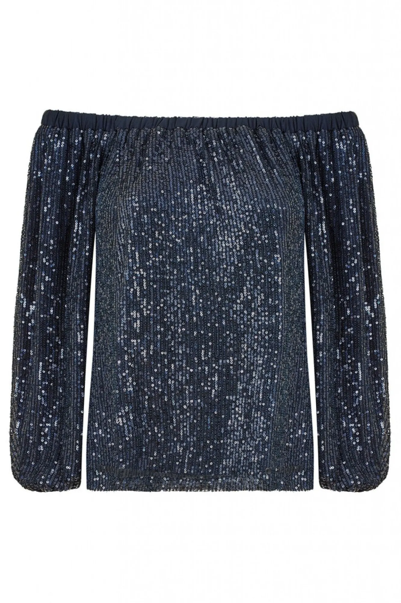 Blouses^Yumi All Over Sequin Bardot Long Sleeve Top Navy