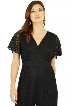 Jumpsuits^Yumi Angel Sleeve Lace Jumpsuit With Pockets Black