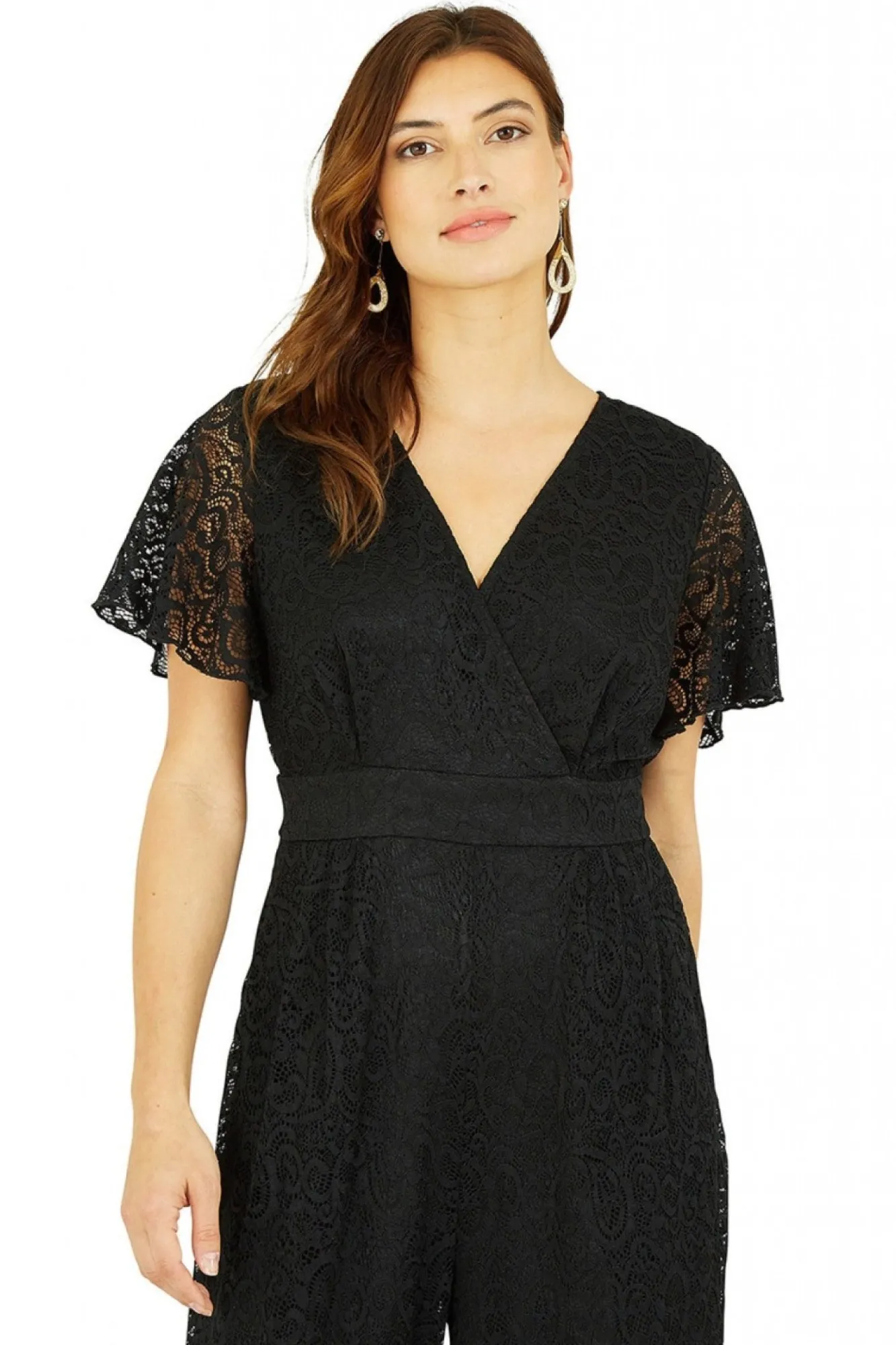 Jumpsuits^Yumi Angel Sleeve Lace Jumpsuit With Pockets Black
