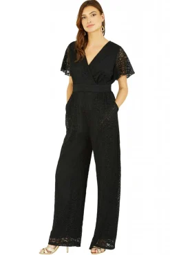 Jumpsuits^Yumi Angel Sleeve Lace Jumpsuit With Pockets Black