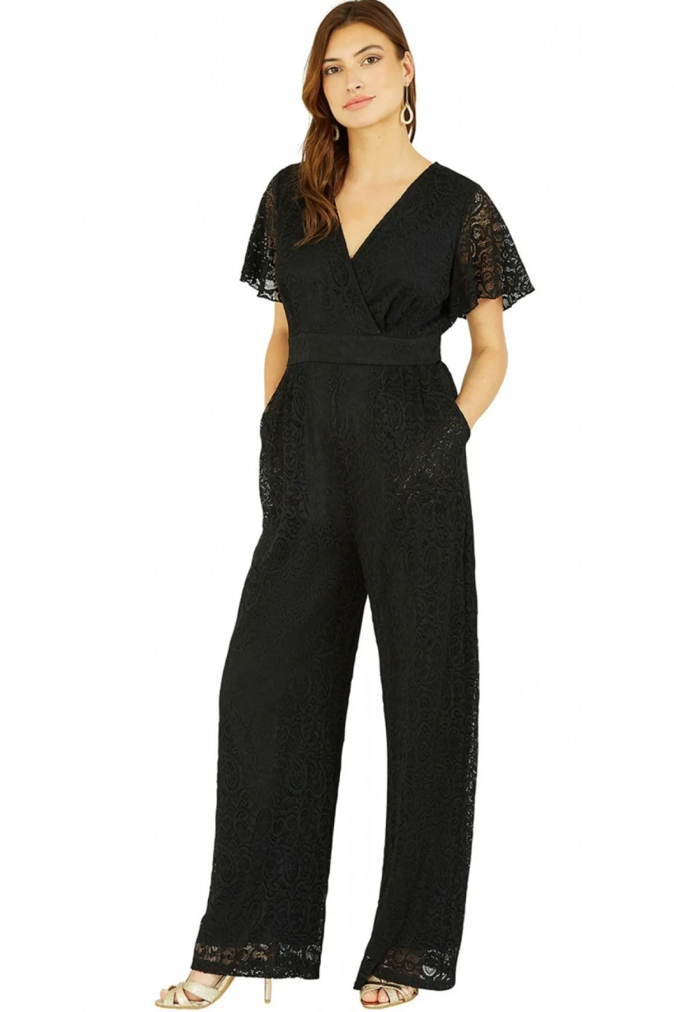 Jumpsuits^Yumi Angel Sleeve Lace Jumpsuit With Pockets Black