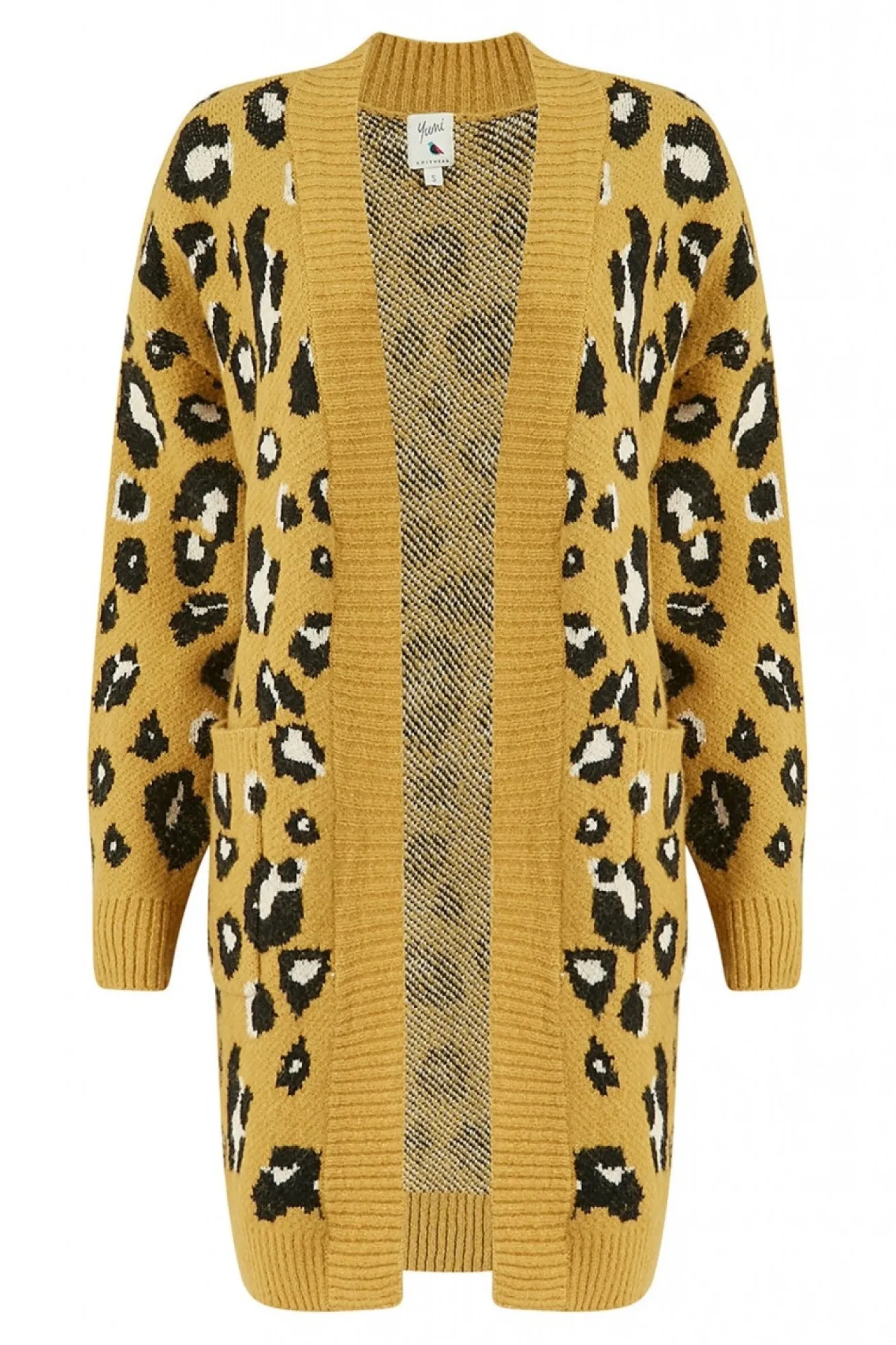 Cardigans^Yumi Animal Intarsia Long Cardigan Mustard