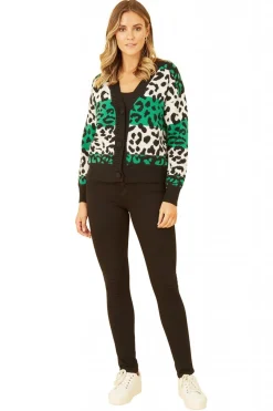 Cardigans^Yumi Animal Stripe Intarsia Knitted Cardigan Green