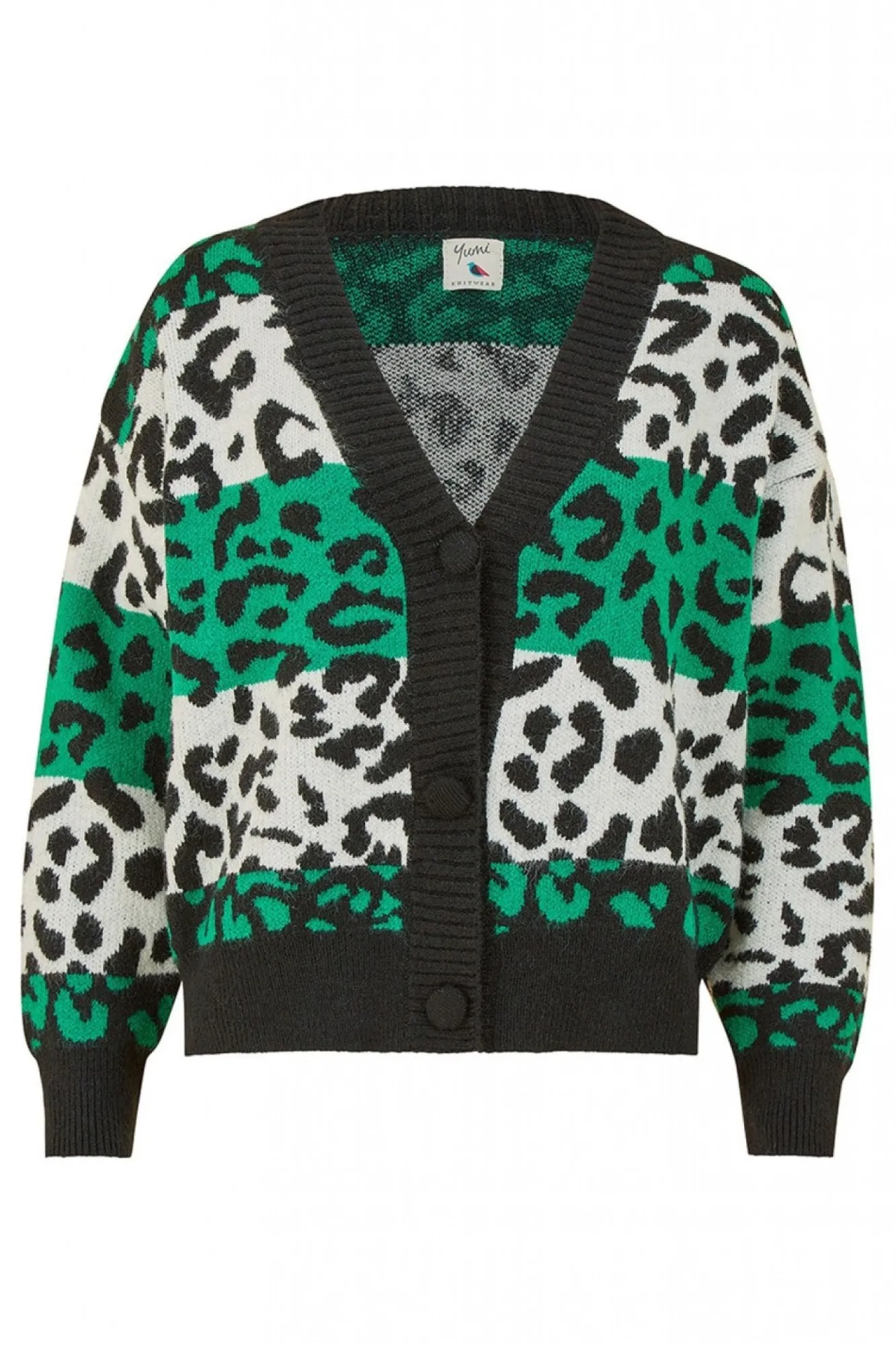 Cardigans^Yumi Animal Stripe Intarsia Knitted Cardigan Green
