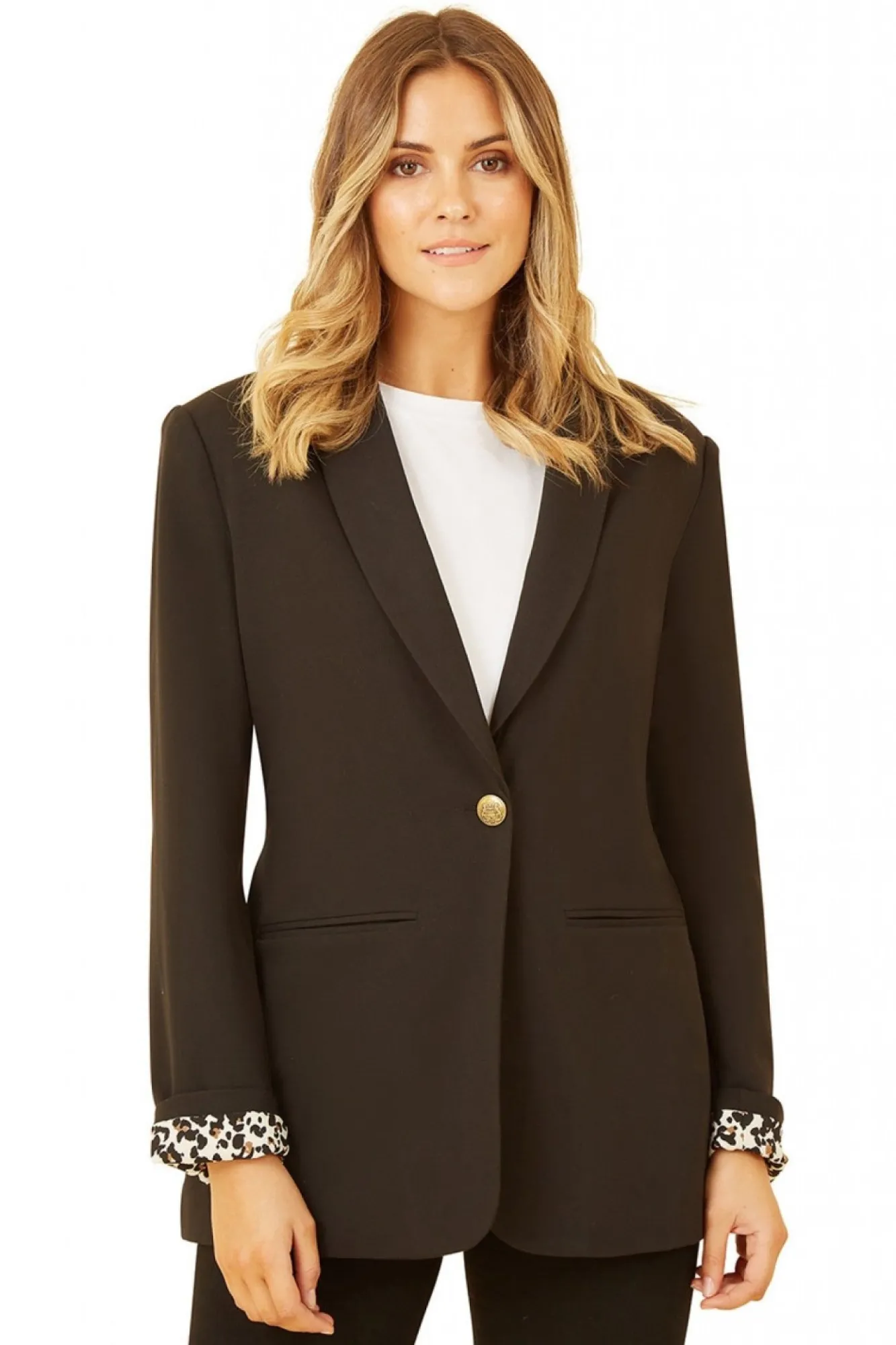 Outerwear^Yumi Blazer With Leopard Print Lining Black