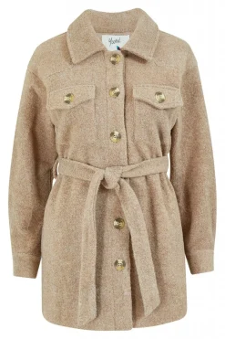 Outerwear^Yumi Button Down Shacket With Tie Belt Beige
