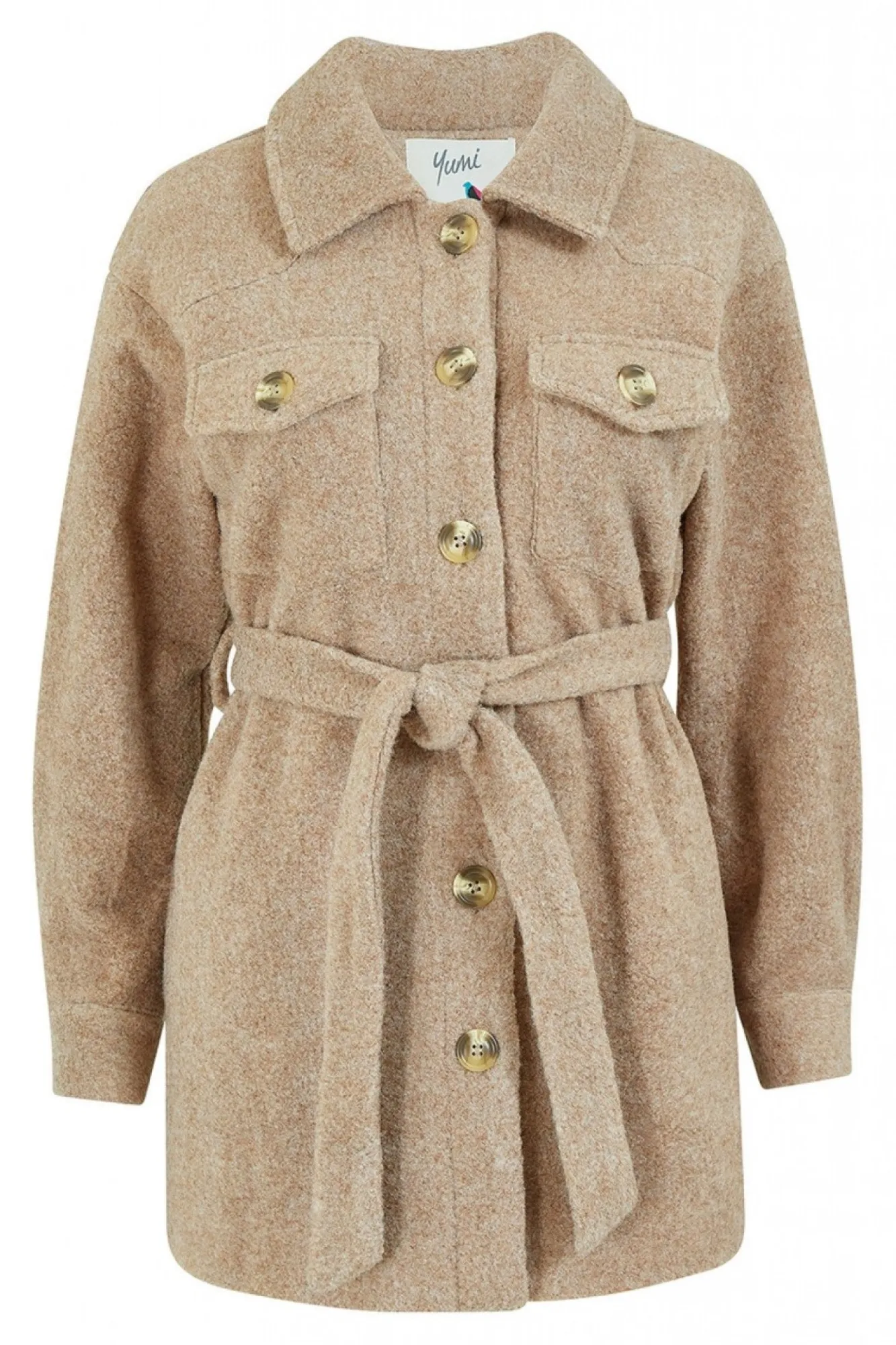 Outerwear^Yumi Button Down Shacket With Tie Belt Beige