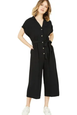 Jumpsuits^Yumi Button Up Linen Jumpsuit Black